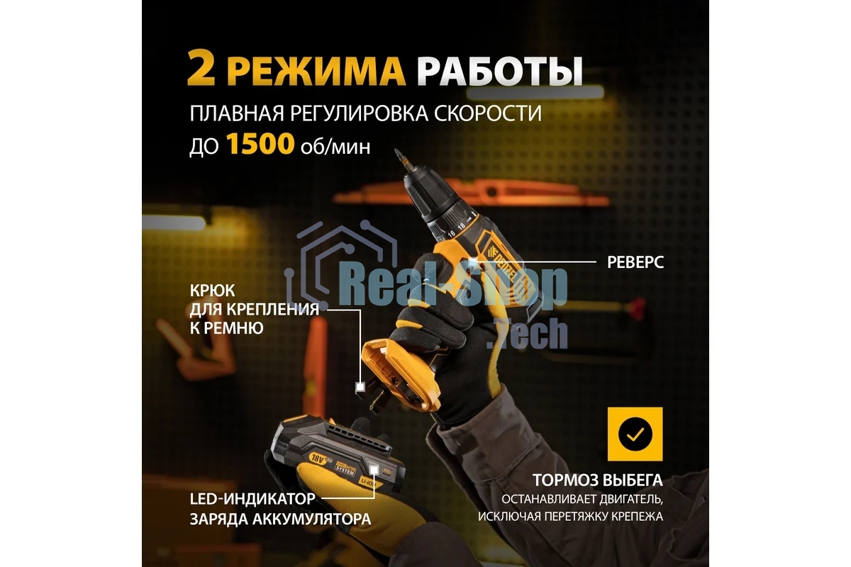 Дрель-шуруповерт аккумуляторная Denzel CDL-18-02BM, 18В, 2 АКБ, Кейс