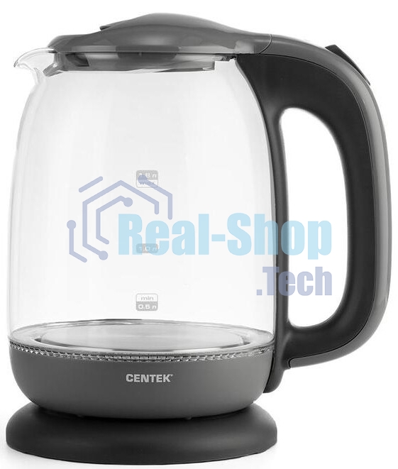 Чайник Centek CT-0034 (серый) Vancouver стекло, 1.8л, 2200Вт, внутренняя LED подсветка, кнопка