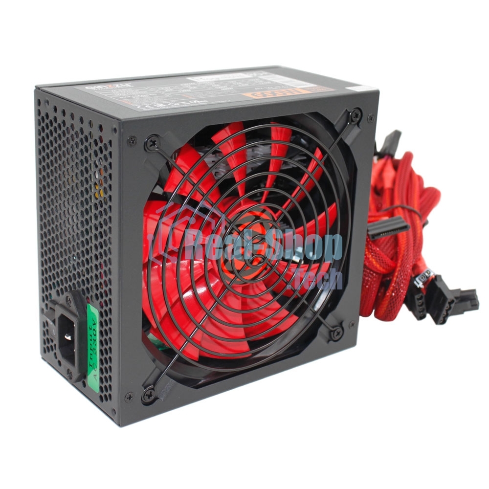 Блок питания Ginzzu PC600 Red, 600Вт, 80 PLUS, 140мм, черный/красный