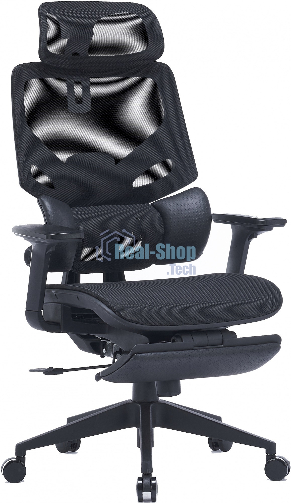 Кресло компьютерное Cactus CS-CHR-MC01-BK черный, сетка, эко.кожа, с подголов. крестов. пластик