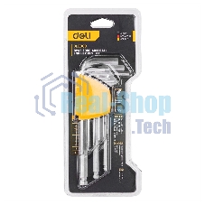 Набор шестигранных ключей с шаром Deli DL3088 9 шт. Размер: 1,5-10 мм. Материал: Cr-V. Шаровой конец. Хромированный.