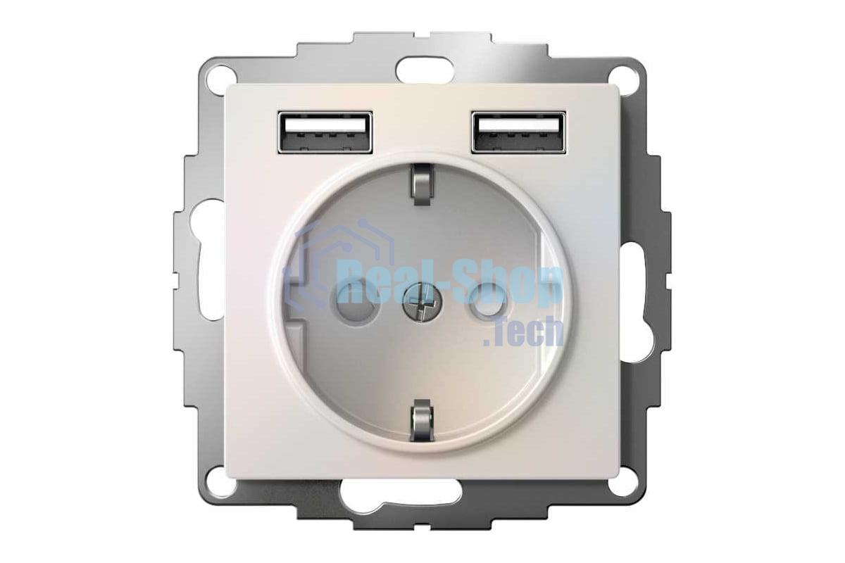 Розетка SE AtlasDesign Жемчуг SO + USB A+A, 5В/2,4А, 2х5В/1,2А, механизм