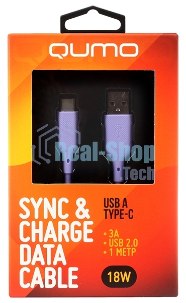 Кабель QUMO 32961 USB-A на Type-C, силиконовый, 1м, 3A, 18W (фиолетовый)