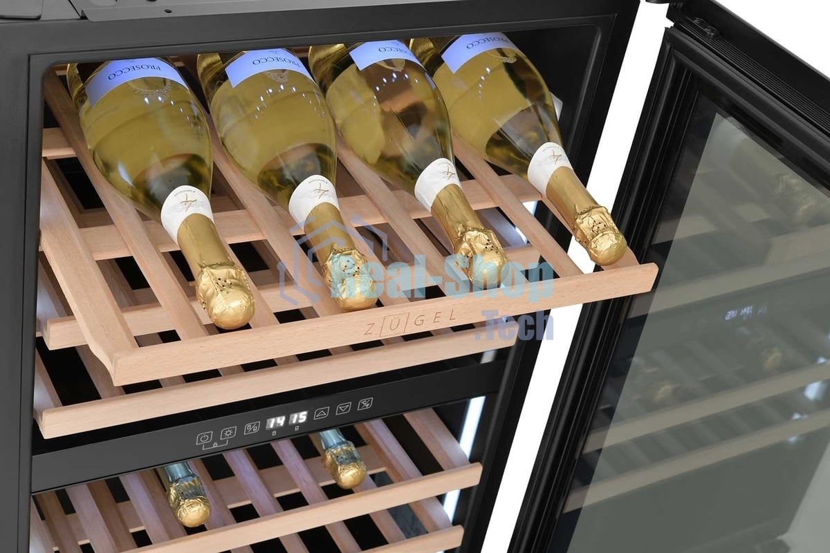 Винный шкаф встраиваемый ZÜGEL ZCWI570DB черный, 145 л, 2 отсека, 57 бут.