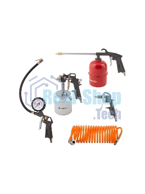 Набор пневмоинструмента Matrix, 5 предметов, быстросъемное соед., краскорасп. с нижним бачком