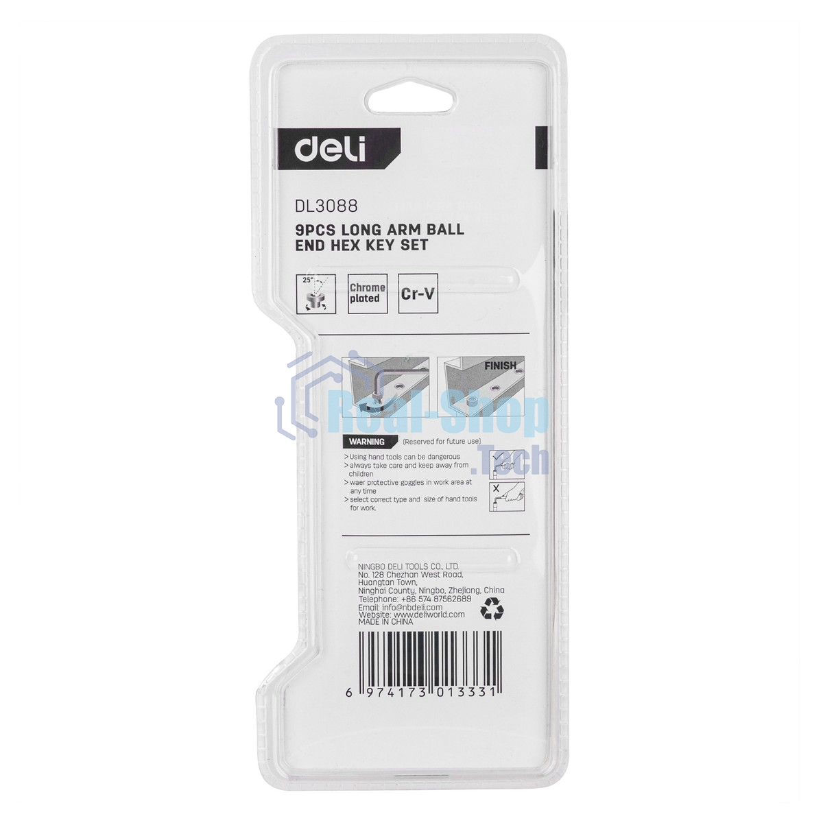 Набор шестигранных ключей с шаром Deli DL3088 9 шт. Размер: 1,5-10 мм. Материал: Cr-V. Шаровой конец. Хромированный.