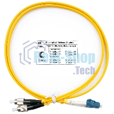 Патч-корд оптический Cabeus Tight Buffer, Duplex LC/FC, OS2 9/125, LSZH, 1м, Ø 3мм, чёрный хвостовик, жёлтый
