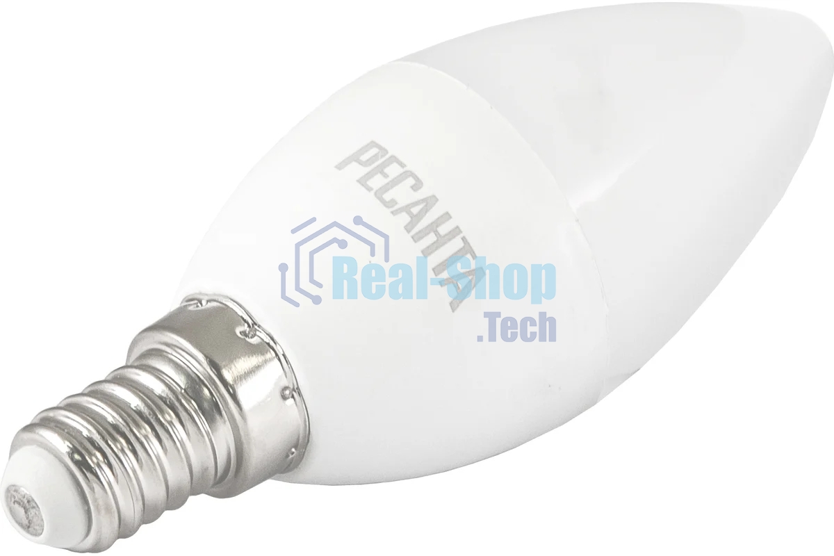 Лампа светодиодная Ресанта LL-R-C37-6W-230-3K-E14 свеча, 6 Вт, теплый, Е14