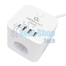 Сетевой фильтр Cablexpert Cube CUBE-3-CU3-W-1.5, 3 р, 10А, 1xType-C PD, 3xUSB, 1.5 м, ур.защиты 4+, белый, коробка