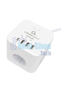Сетевой фильтр Cablexpert Cube CUBE-3-CU3-W-1.5, 3 р, 10А, 1xType-C PD, 3xUSB, 1.5 м, ур.защиты 4+, белый, коробка