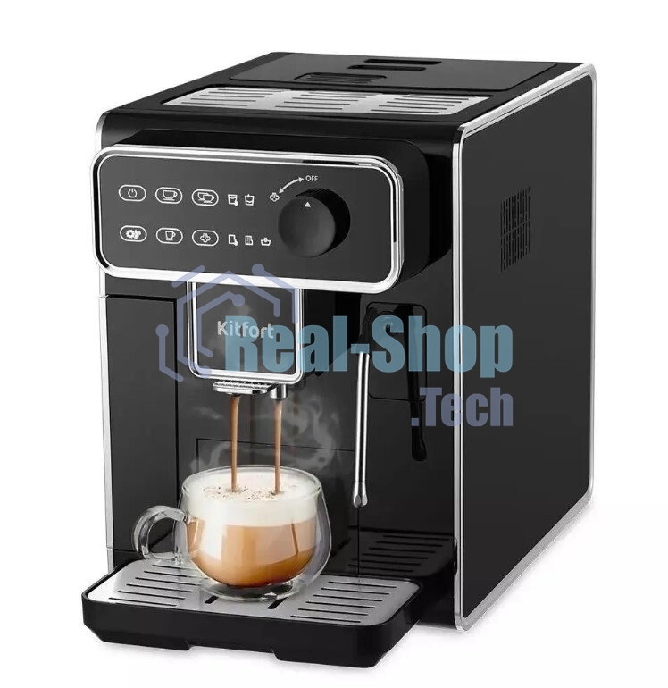 Кофемашина автоматическая Kitfort КТ-7256 черный/нержавеющая сталь, исп. кофе - зерновой, 1.5 л, 1350 Вт, 15 бар