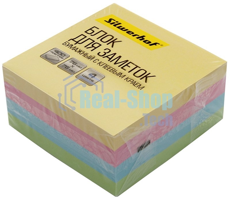 Блок самоклеящийся бумажный Silwerhof Daily 76x76мм 400лист. пастель 4цв.в упак.