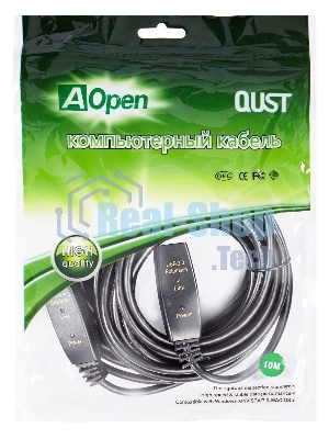 Кабель-адаптер USB3.0-repeater Aopen, удлинительный активный Am-->Af 10м