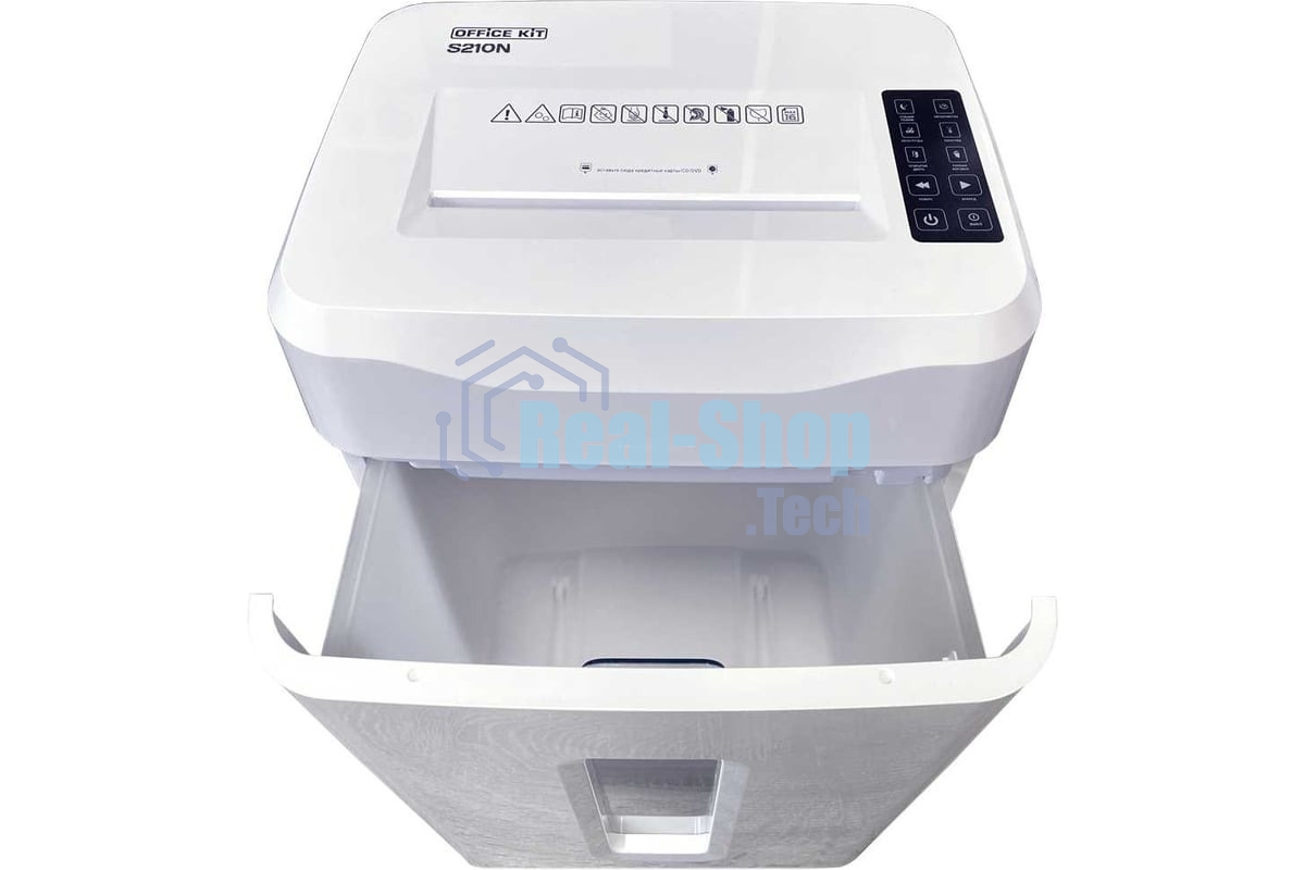 Шредер Office Kit S210N 3,9x38 белый (секр.P-4) фрагменты 16лист. 35лтр. скрепки скобы пл.карты CD