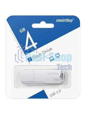 Флешка USB Smartbuy CLUE white (SB4 GbCLU-W), 4Gb, USB 2.0, R/W 15/8, белый