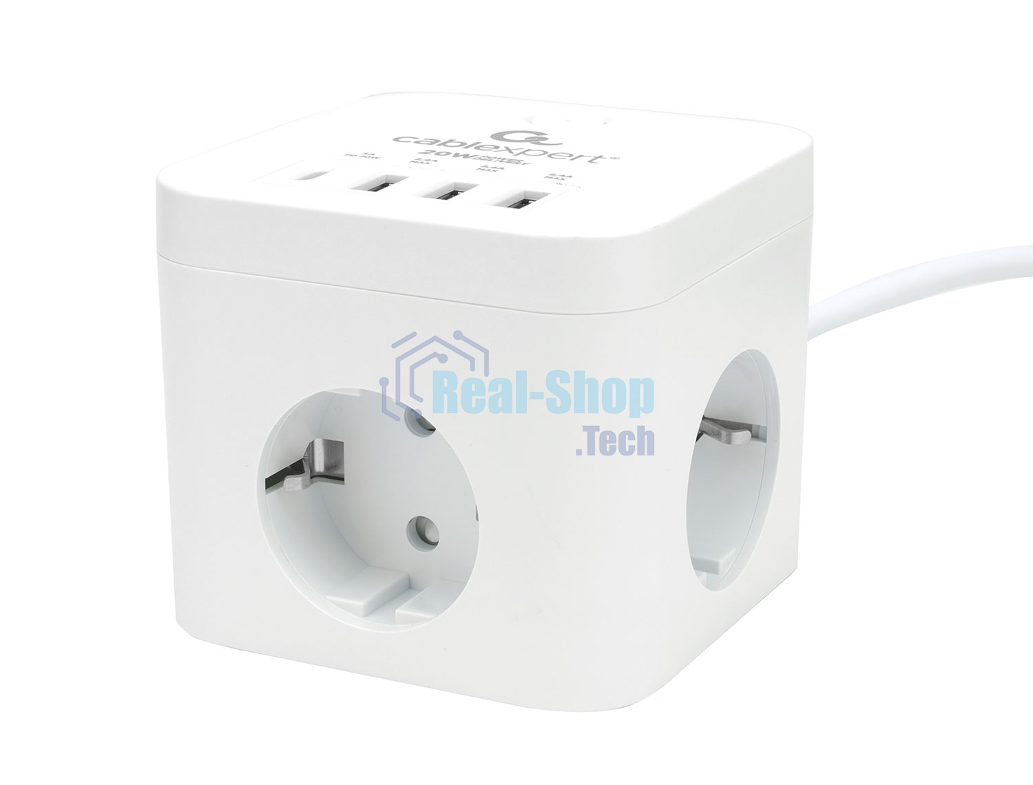 Сетевой фильтр Cablexpert Cube CUBE-3-CU3-W-1.5, 3 р, 10А, 1xType-C PD, 3xUSB, 1.5 м, ур.защиты 4+, белый, коробка
