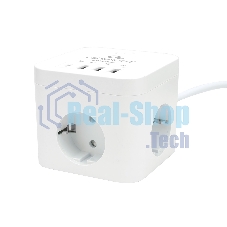 Сетевой фильтр Cablexpert Cube CUBE-3-CU3-W-1.5, 3 р, 10А, 1xType-C PD, 3xUSB, 1.5 м, ур.защиты 4+, белый, коробка