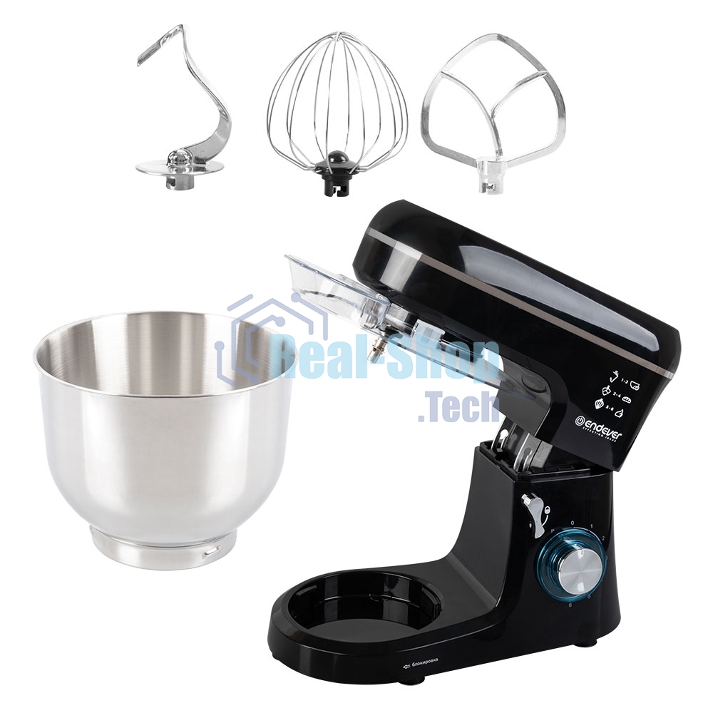 Миксер планетарный Endever Sigma-120, черный, мощность 1800 Вт, объем чаши 6 л, планетарная система смешивания, 2 шт/уп.