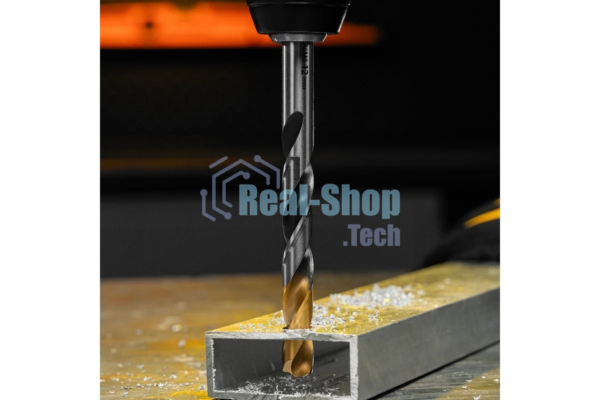 Сверло спиральное по металлу Denzel 12 x 151мм, Р6М5, Golden Tip, многогранная заточка