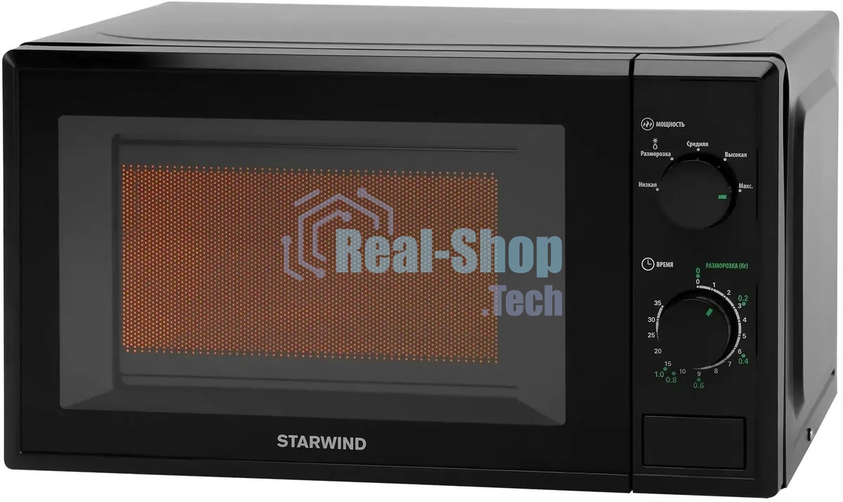 Микроволновая печь Starwind SWM5820 черный, 20 л, 700 Вт, переключатели - поворотный механизм