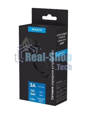 Сетевое зарядное устройство Maxvi A304T Type-C\USB 3A 15W + литой кабель Type-C 1.2м, черный