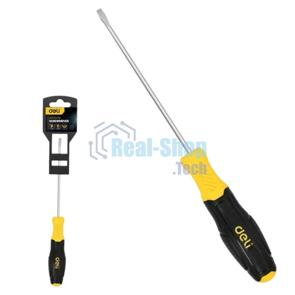 Отвертка шлицевая Deli DL6350751N 5х75мм сталь Cr-V, двухкомпонентная прорезиненная рукоять