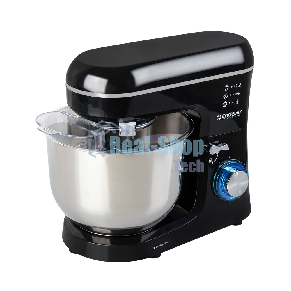 Миксер планетарный Endever Sigma-120, черный, мощность 1800 Вт, объем чаши 6 л, планетарная система смешивания, 2 шт/уп.