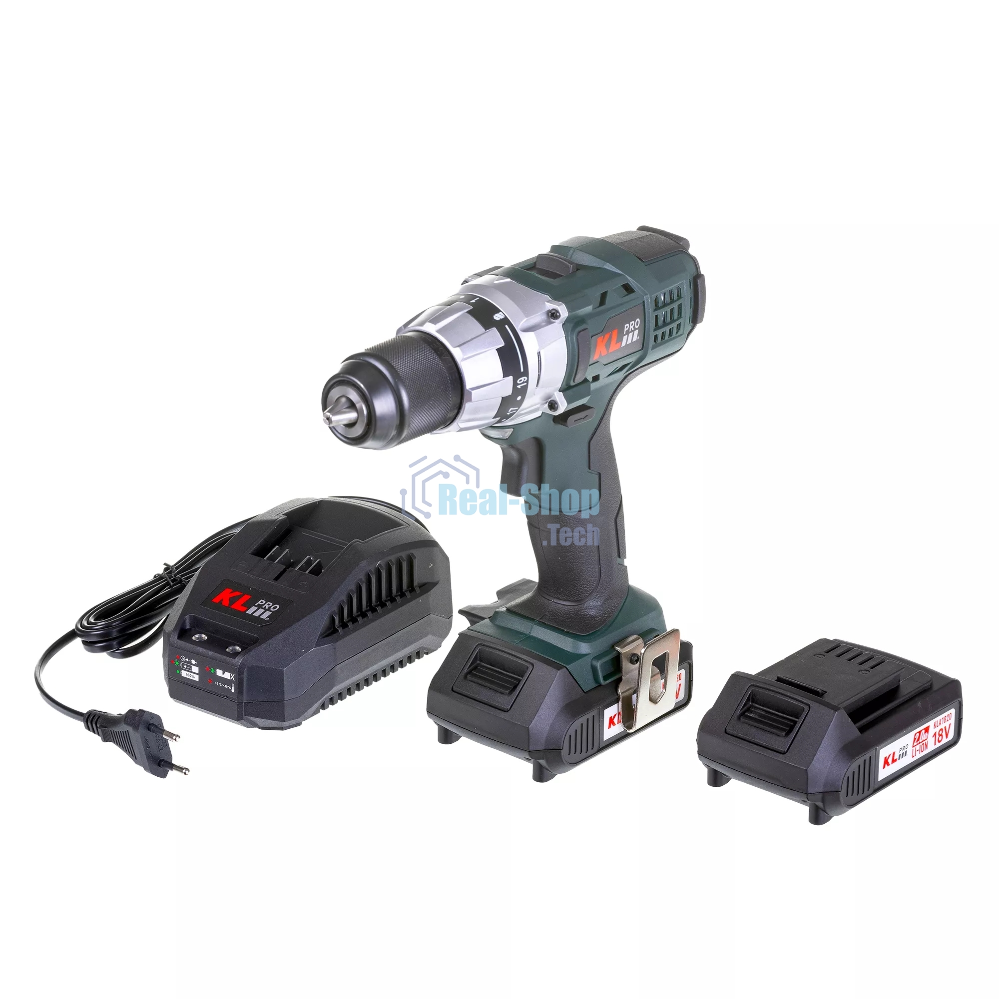 Профессиональный шуруповерт аккумуляторный Klpro KLNM18-20 (18В, Li-ion-2шт, 2.0А·ч, 40Нм, 2 скорости, подсветка, магнитная бита,З/У,в кейсе)