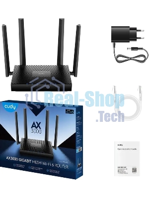Роутер беспроводной Cudy WR3000E 2.0 Гигабитный роутер Wi-Fi 6 AX3000, 2,4/5 ГГц, до 2976 Мбит/с, 5x1 Гбит/с, IPv6, 4 антенны, черный