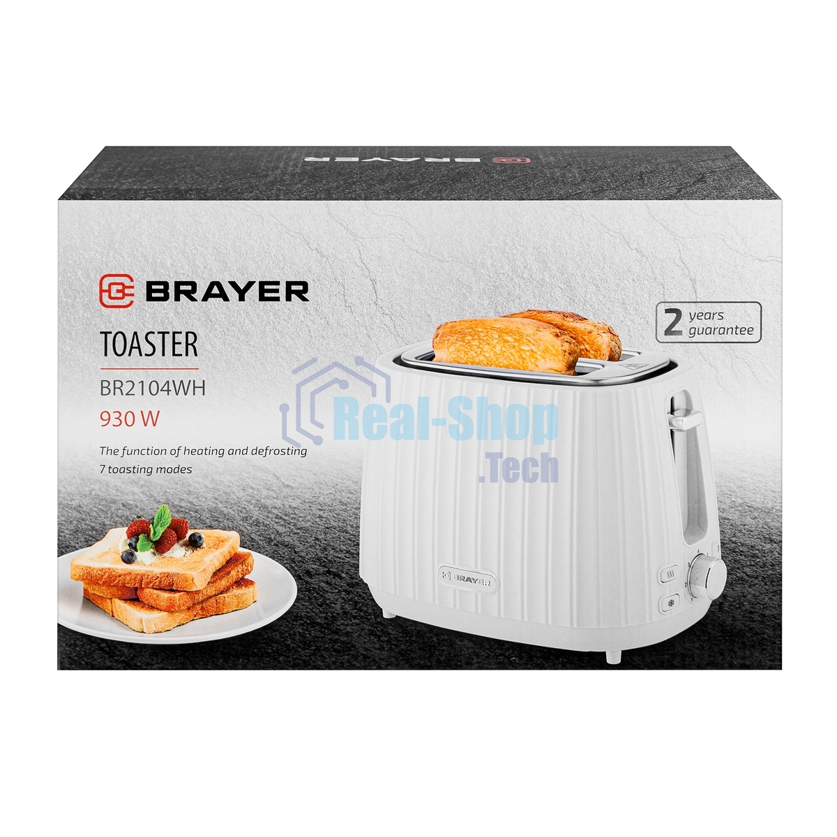 Тостер BRAYER BR2104WH белый, 930 Вт, 2 слота