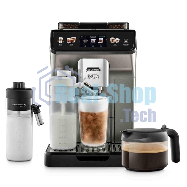 Кофемашина автоматическая DeLonghi ECAM450.86.T черный/серебристый, исп. кофе- зерновой/молотый, 1.8 л, 1450 Вт. 19 бар