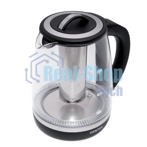 Электрочайник Centek CT-0017 черный, 2 л, 2200 Вт, скрытый нагревательный элемент, поддержание температуры