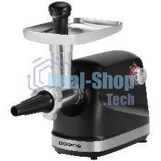 Мясорубка электрическая Polaris PMG 2582 черный, 2500 Вт, 2.7 кг/мин, реверс, защита от перегрузки, металлический лоток, насадки - 5