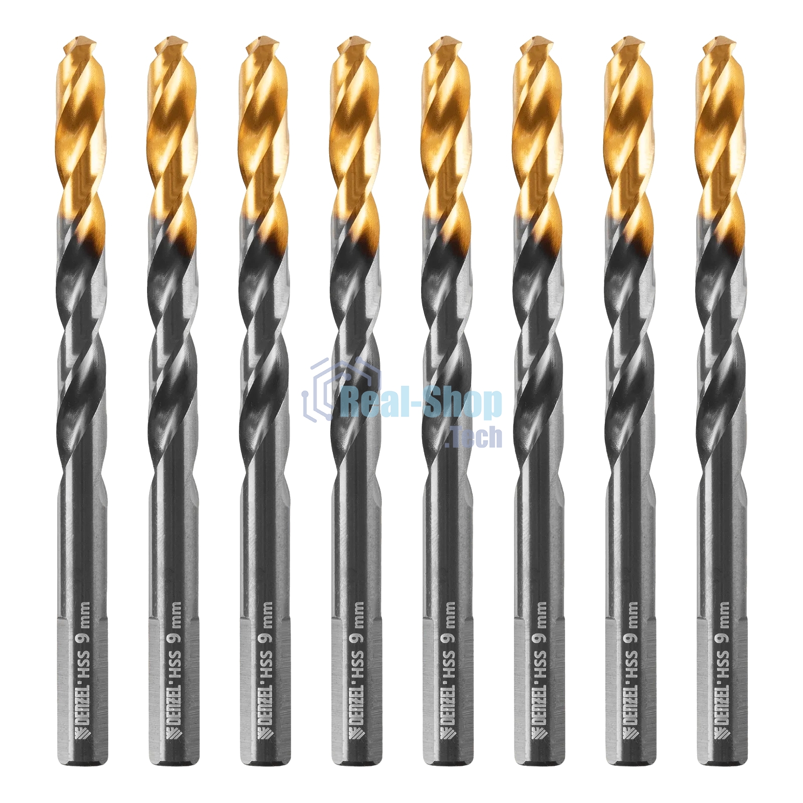 Сверло по металлу Denzel 9 мм, HSS-Tin, Golden Tip, 8 шт.