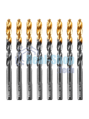 Сверло по металлу Denzel 9 мм, HSS-Tin, Golden Tip, 8 шт.