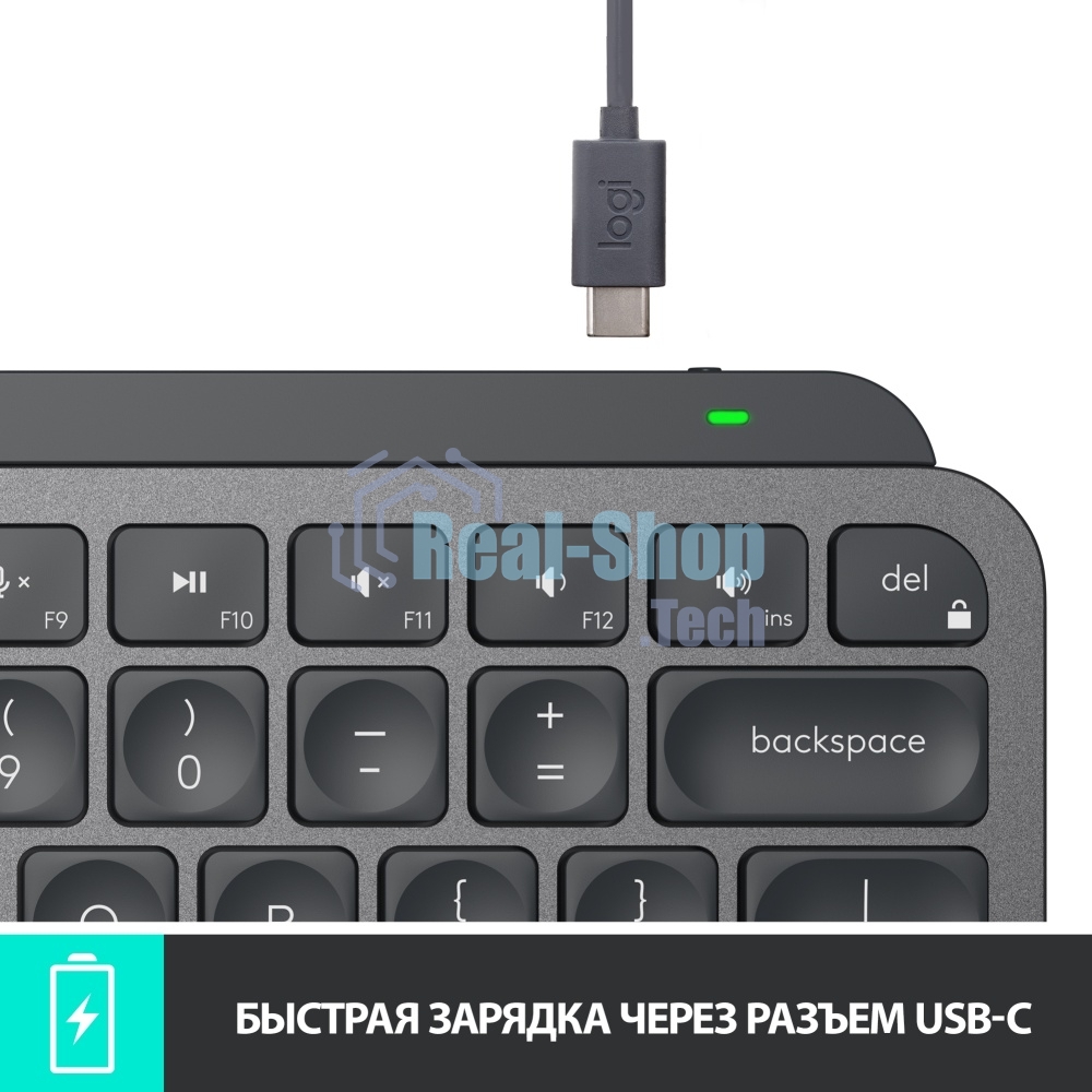 Клавиатура беспроводная Logitech MX Keys Mini (920-010501), USB, Bluetooth/Радиоканал, темно-серый/черный