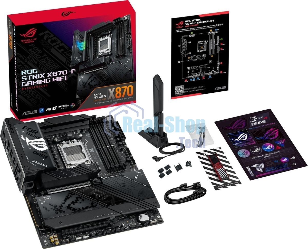 Материнская плата ASUS ROG STRIX X870-F GAMING WIFI, AM5, AMD X870, 4xDDR5, 2xSATA, 4xM.2, 1xPCI-E 5.0 x16, 1xPCI-E 4.0 x4, 1xHDMI, 1xDP, 2xUSB-C USB4, 1xUSB-C 10Gbps, 5xUSB-A 10Gbps, 4xUSB-A 5Gbps, 1x 2.5Gb LAN, 2x3.5 мм, 7.1, ATX