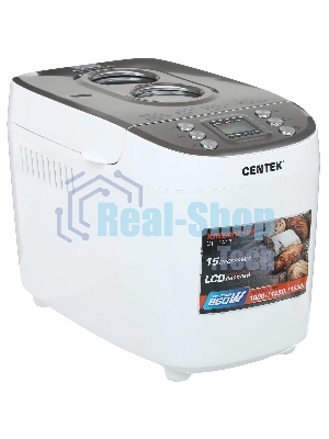 Хлебопечка Centek CT-1415 белый/серебристый, 860 Вт, 1.5 кг, 15 программ