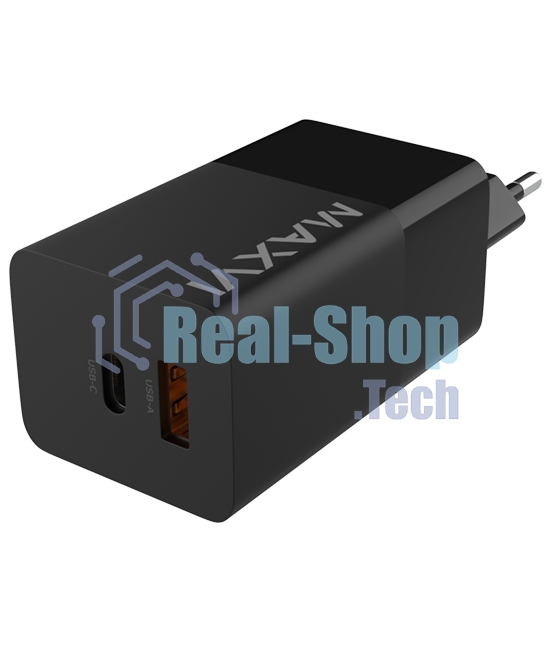 Сетевое зарядное устройство Maxvi A482GN 65W, 1xUSB-A, 1xUSB-C, черный