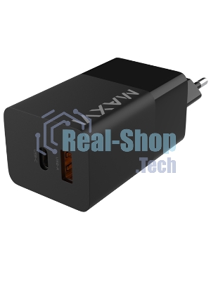 Сетевое зарядное устройство Maxvi A482GN 65W, 1xUSB-A, 1xUSB-C, черный