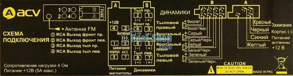 Автомагнитола ACV AVS-814BW, 1 DIN, Bluetooth, USB Type-A, AUX