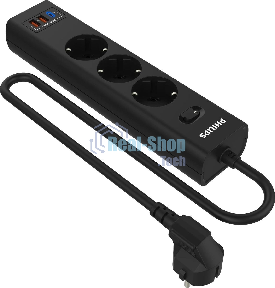 Сетевой фильтр Philips CHP4336BB/51, 3 м, 3 розетки, черный