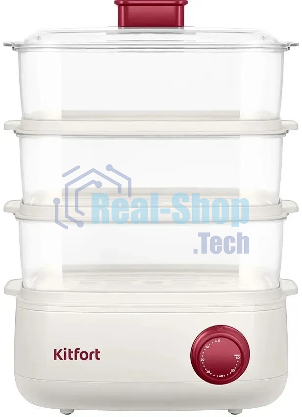 Пароварка Kitfort КТ-6830 3ярус. 800Вт белый/красный