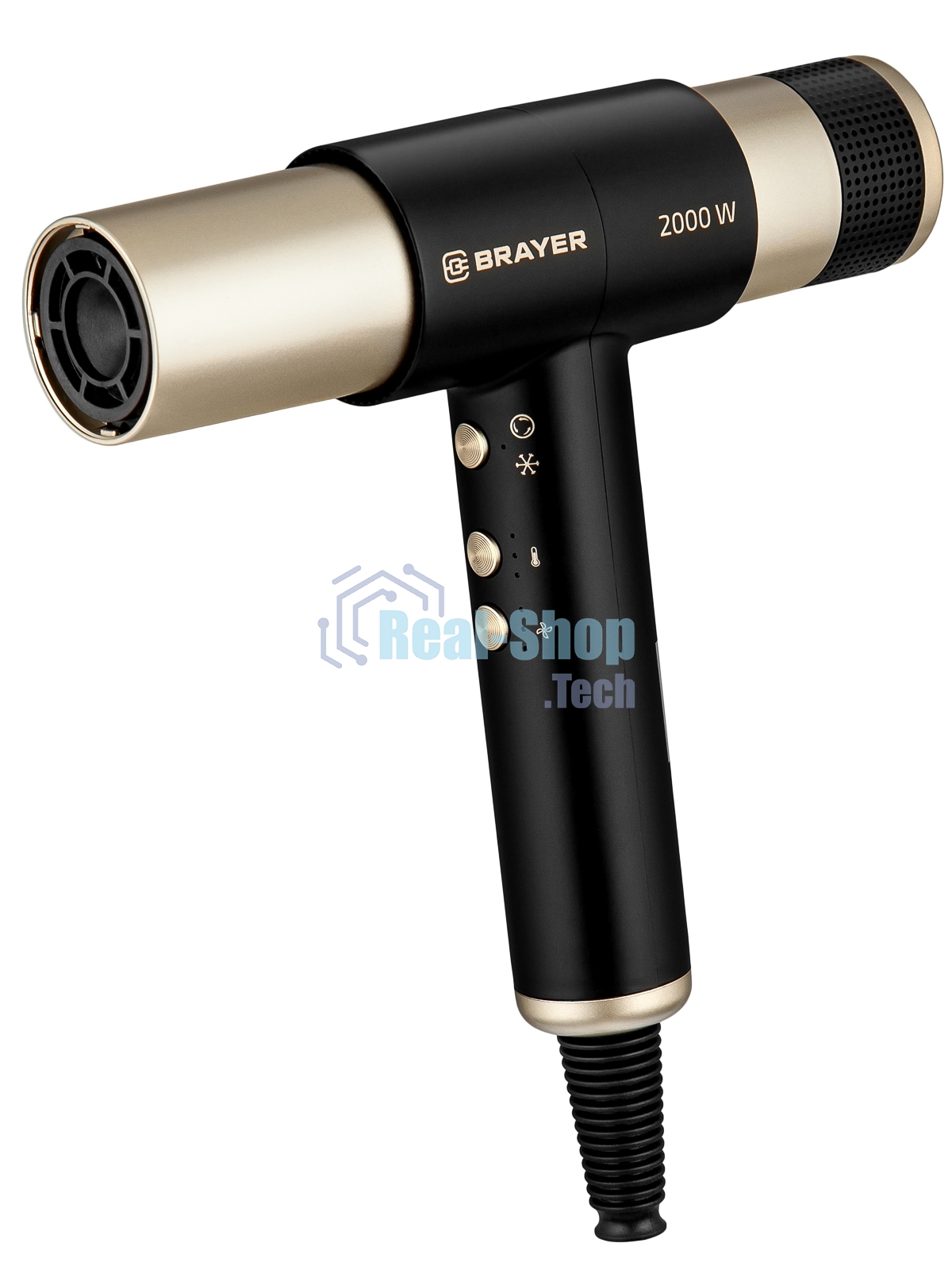 Фен-мультистайлер BRAYER BR3308 черный/золотистый, 2000 Вт, 25/32 мм