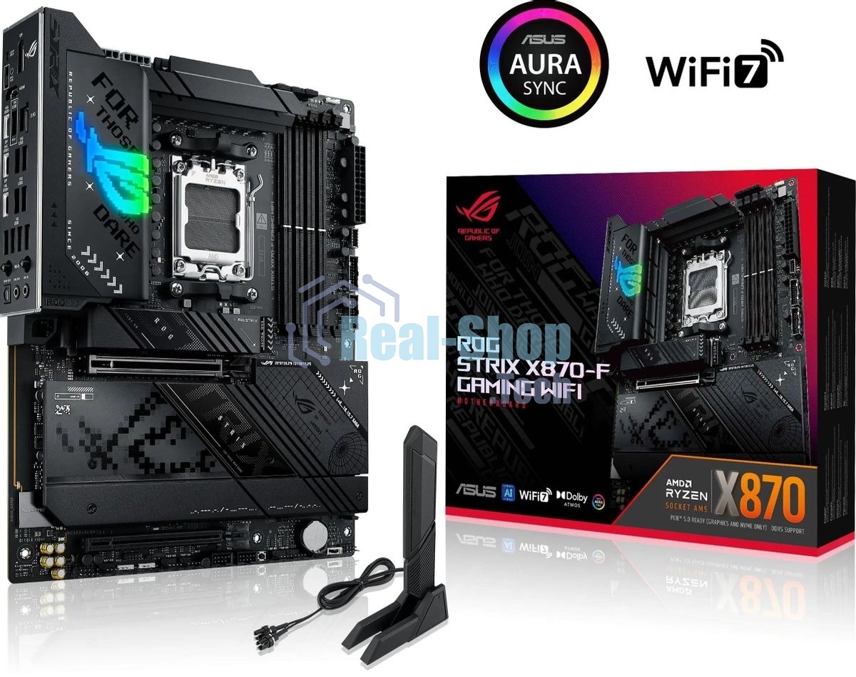 Материнская плата ASUS ROG STRIX X870-F GAMING WIFI, AM5, AMD X870, 4xDDR5, 2xSATA, 4xM.2, 1xPCI-E 5.0 x16, 1xPCI-E 4.0 x4, 1xHDMI, 1xDP, 2xUSB-C USB4, 1xUSB-C 10Gbps, 5xUSB-A 10Gbps, 4xUSB-A 5Gbps, 1x 2.5Gb LAN, 2x3.5 мм, 7.1, ATX