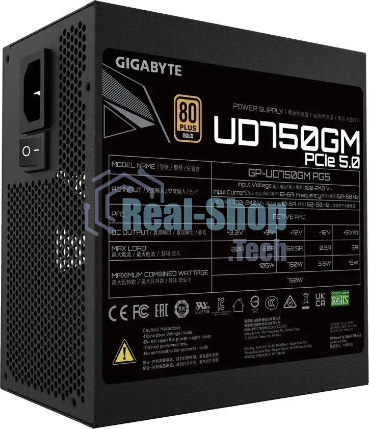 Блок питания Gigabyte ATX 750W GP-UD750GM PG5 80 PLUS gold (20+4pin) APFC 120мм fan 8xSATA Cab Manag RTL