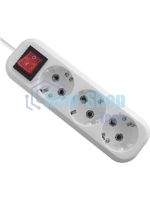 Удлинитель с заземлением Defender L330 16 А, 3 м, заземление, выключатель