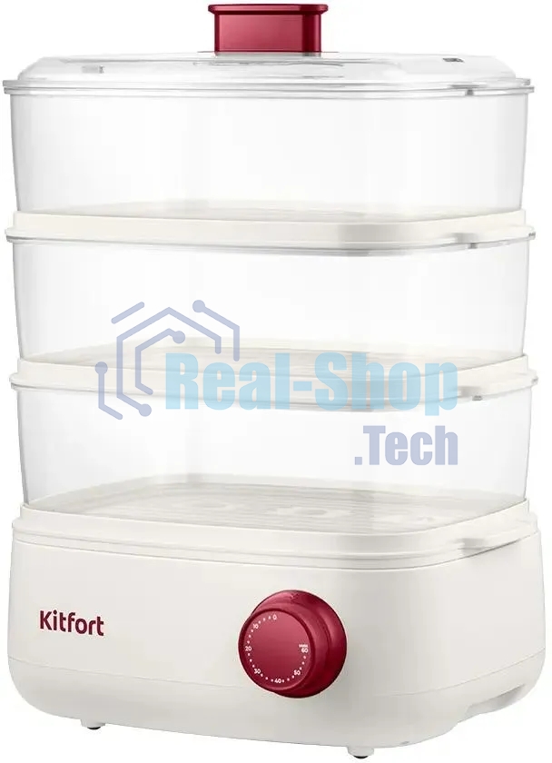 Пароварка Kitfort КТ-6830 3ярус. 800Вт белый/красный