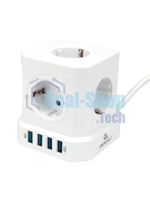 Сетевой фильтр Cablexpert Tower TWR-5-U4-W-2, 5 р, 10А, 4хUSB, 3.1А, 2 м, ур.защиты 4+, белый, коробка