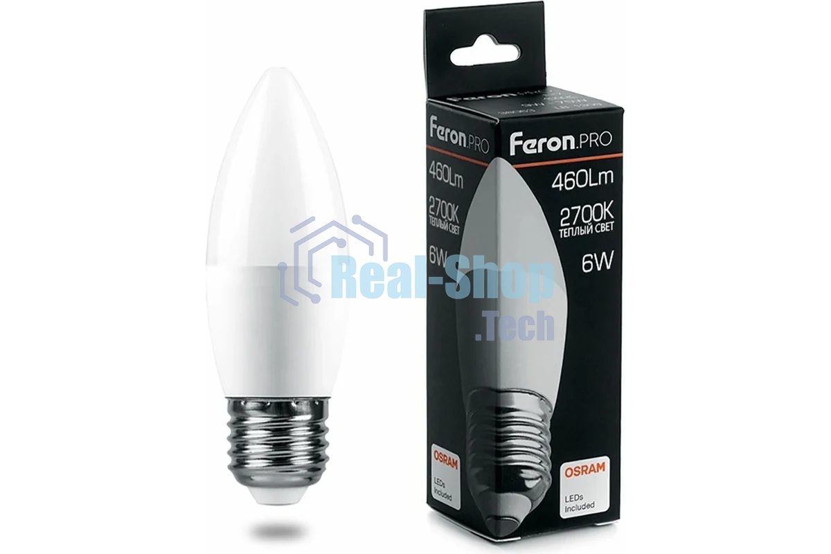 Лампа светодиодная Feron PRO LB-1306 6вт Е27 теплый матовая свеча